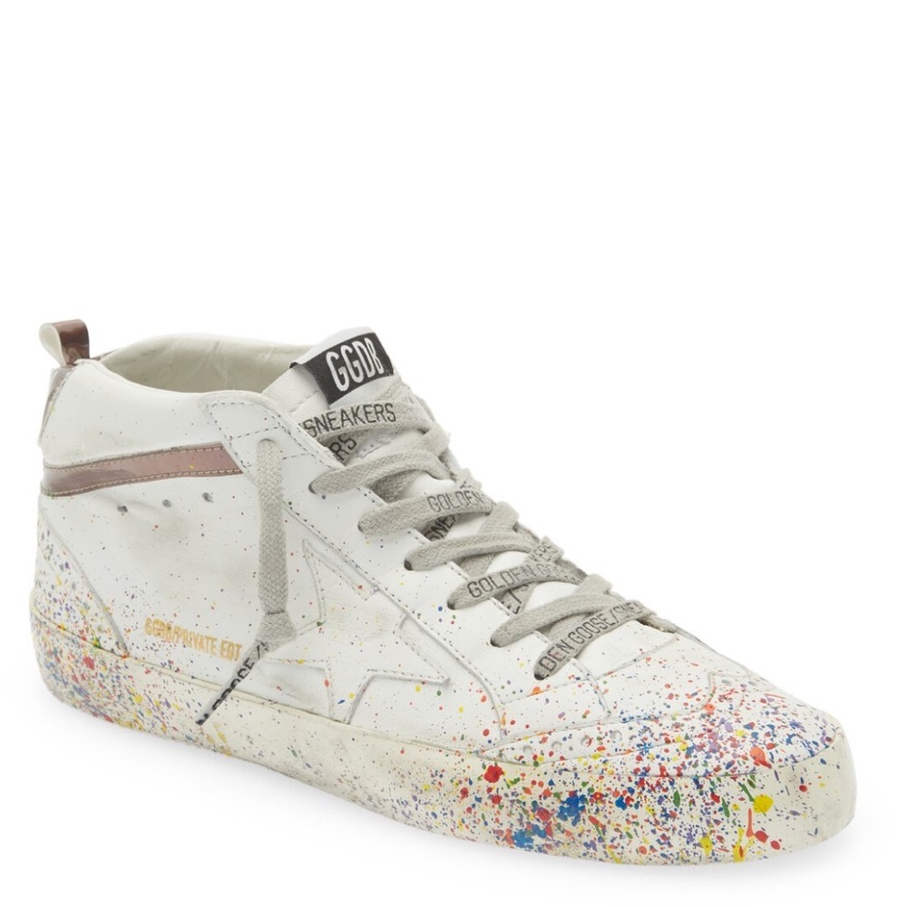 Golden Goose White Multicolor Paint-Splatter Mid-Top Sneakers